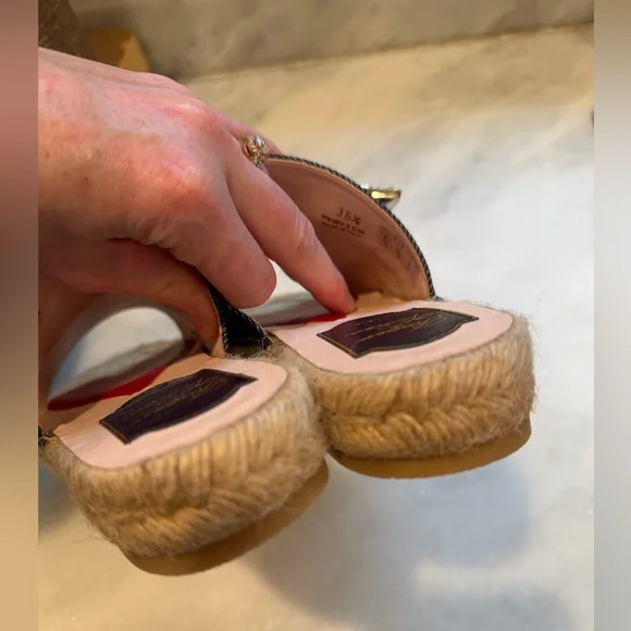 ROGER VIVIER Crystal & Denim Espadrille Slides Women’s Size 36.5 (6.5)